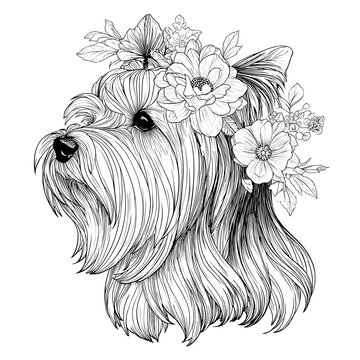 Dog Head With Long Hair And Flower Mandala Animal Coloring Page Vector