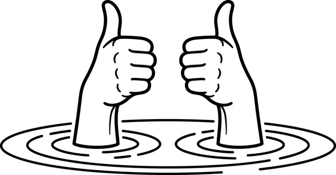 Two hands emerging from water making thumbs up gesture.