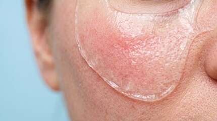 Fototapeta premium Close up of woman cheek with clear hydrogel patch applying on red irritated skin