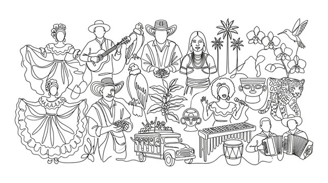 Colombian Culture Collage: People, Music, Nature, and Traditions