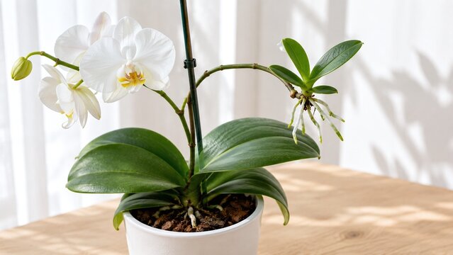 胡蝶蘭の高芽 花茎に育つ子株と気根