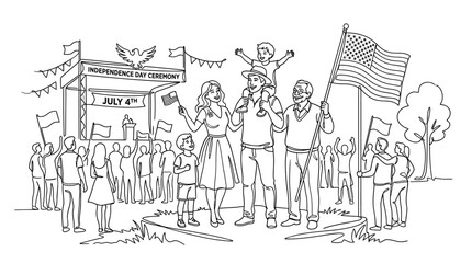 Obraz premium Family celebrating Fourth of July at Independence Day ceremony with American flag