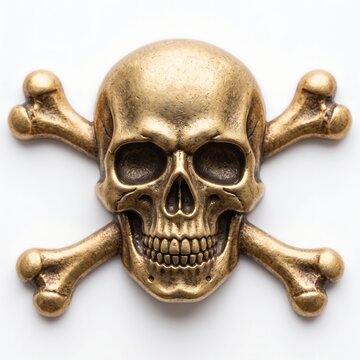 Golden Skull and Crossbones on White Background