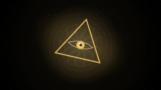 Golden Eye of Providence Illuminati Symbol Glowing in Cosmic Space