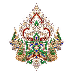 Naklejka premium Thai Naga Serpent Ornament Golden Green Red Isolated Transparent PNG