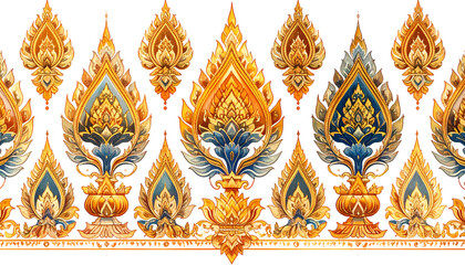Obraz premium Thai Golden Ornate Temple Border Art with Blue Accents Isolated