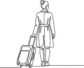 Continuous one line drawing of a woman walking with a suitcase. © Alvina