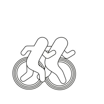 Two figures riding a bicycle