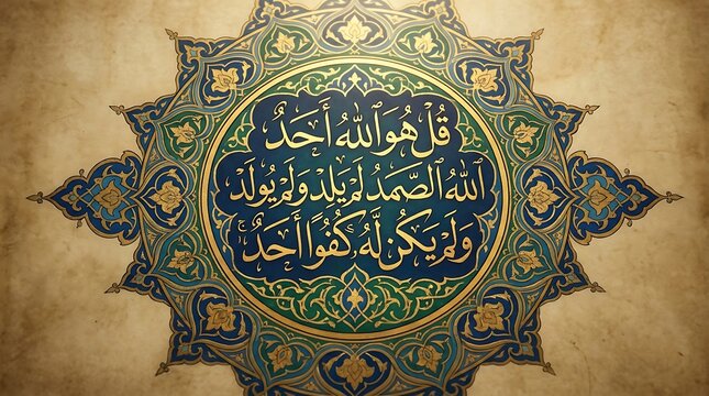Intricate Arabic Calligraphy Circular Design with Ornate Geometric Border