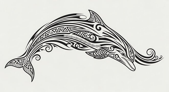 Intricate Black Dolphin Tattoo Style Artwork
