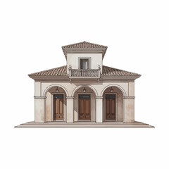 Fototapeta premium Small white house with brown doors.