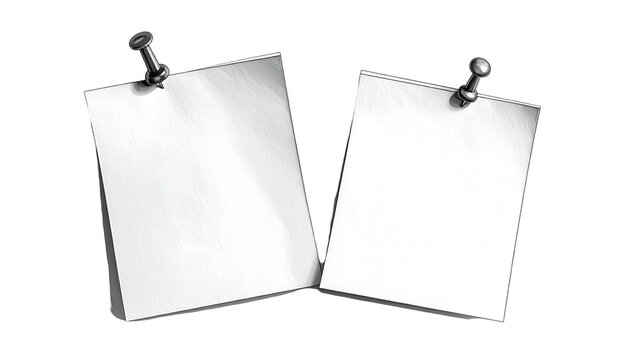Two Blank Papers Pinned Transparent Background Isolated Realistic Photo