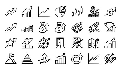 Fototapeta premium Modern Growth Arrow Line Icons Collection Editable Stroke Business Finance Success and Trend Vector Set