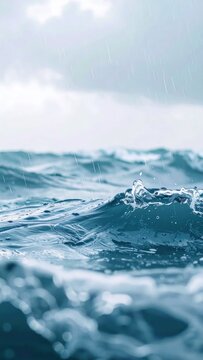 Turbulent dark blue ocean waves with white foam spray.