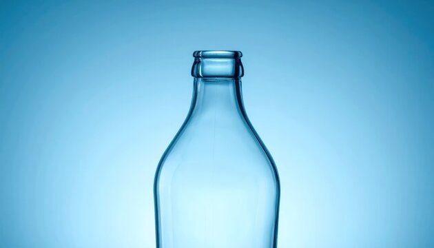 Vertical view of blue glass bottle top against blue.