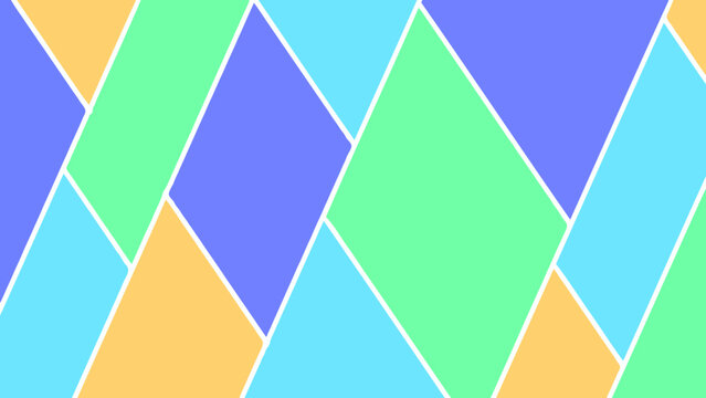 A colorful geometric background displays an abstract mosaic pattern of blue, green, and yellow polygons separated by clean white lines.
