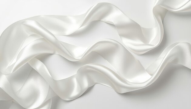 Beautiful white silk febric wave on white background
