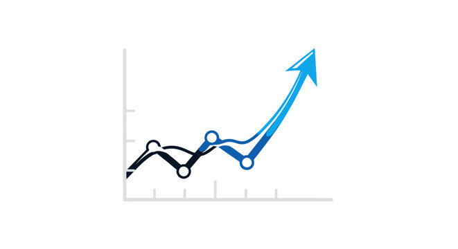 An upward trending graph with an arrow showing growth and positive financial results
