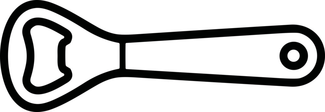 Minimalist line art icon of a handheld bottle opener tool.