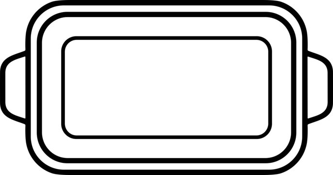 Minimalist outline icon of a rectangular baking dish with side handles.