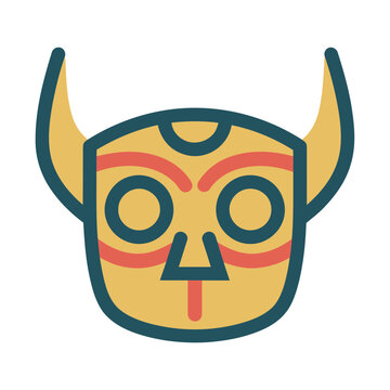 Tribal mask with horns and red stripes