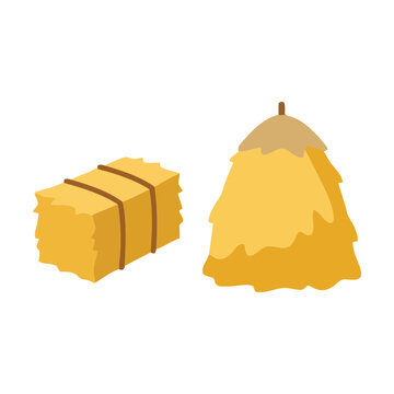 Yellow hay bale and a conical haystack for farm and agriculture design elements Vector
