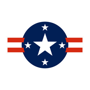American air force style round emblem with a white star and red stripes on a blue circle Vector