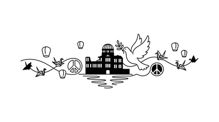 Peace Symbol, Dove, Origami Cranes, Lanterns, Dome © Sinta Maharani