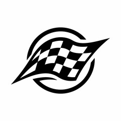 Black and white checkered flag emblem design. © PS STOCK