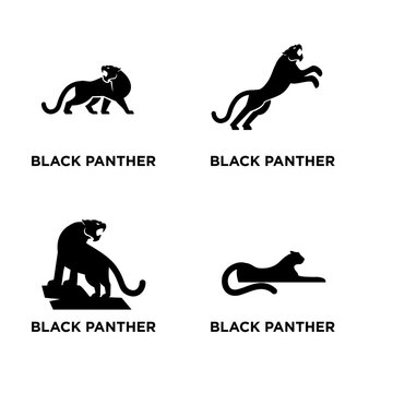Black Panther Logo Set in Various Poses - Vector Icon Collection