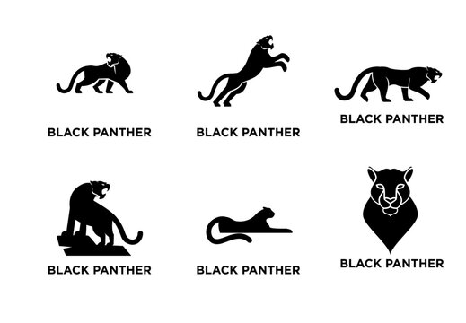 Black Panther Logo Designs Collection with Various Poses and Stylized Silhouettes for Branding and Mascots