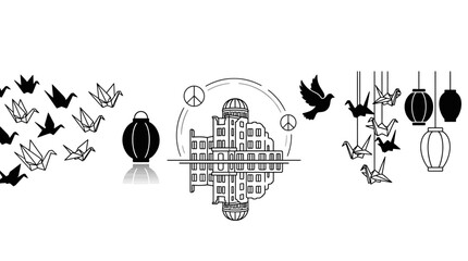 Peace Symbols, Origami Cranes, and Lanterns © Aditya