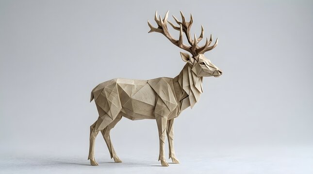 Origami stag sculpture a stunning paper art representation of a majestic male deer with impressive antlers