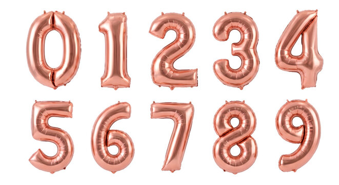 ピンクゴールドの光沢感のある立体数字風船セット（0〜9）