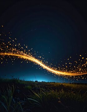 Sparkling light trail in night landscape.