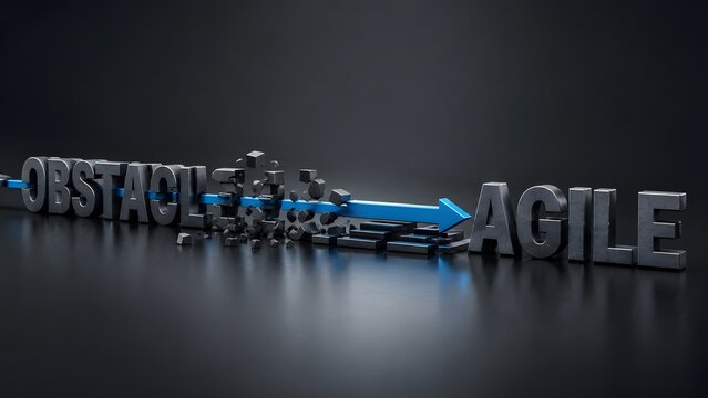 Breaking Through Barriers and Obstacles Concept with Arrow Smashing Text to Reach Agile Goal for Business Disruption and Growth