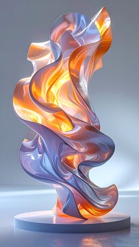 Vibrant abstract glass sculpture on pedestal.