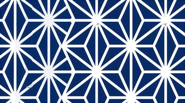 Geometric japanese asanoha star pattern with white lines on deep blue background geometric japanese minimalist seamless repeating background traditional abstraction triangle symmetrical