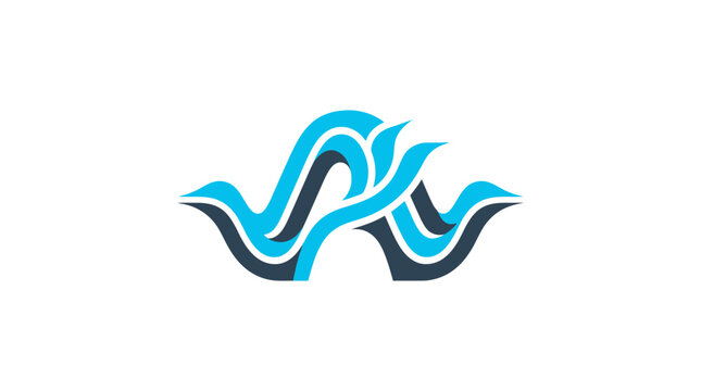 An abstract blue graphic design element with flowing wave shapes