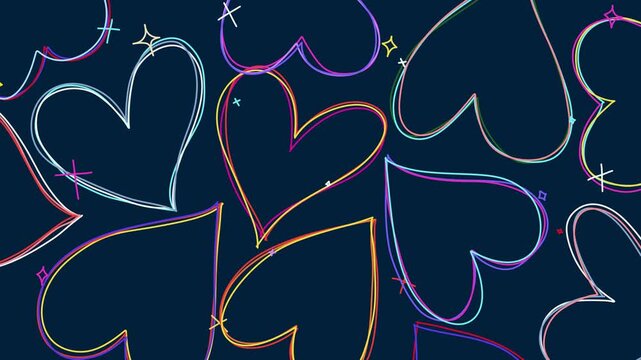 Hand Drawn Animated Video of Hearts with Various Elegant Colors
