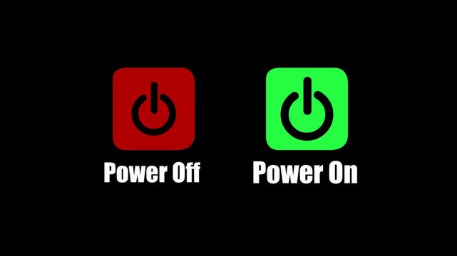 Power On and Power Off Button Icons Animation on Black Background