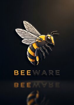 Vibrant illustration of a striking bee on a dark, reflective background.