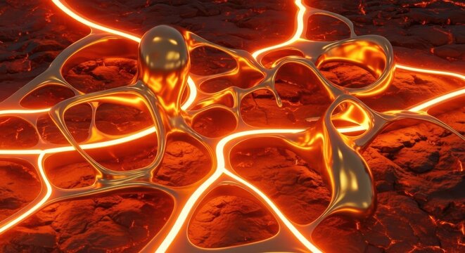 Molten Liquid Metal Flowing Over Hot Lava Surface