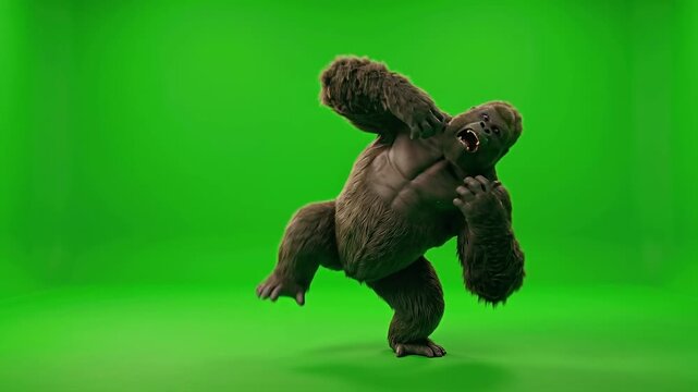 Gorilla Exaggerated Heavy Invisible Backpack Struggle Meme, Funny Backward Leaning Pantomime.