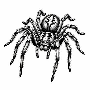 Ethereal Monochrome Illustration: Intricate Spider Portrait, Shadowy Detail, Elegant Lines