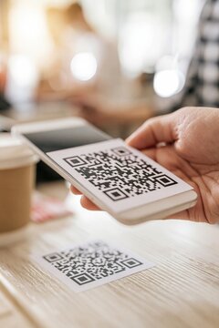 Person Holding Smartphone Displaying QR Code for Contactless Payment or Information Access