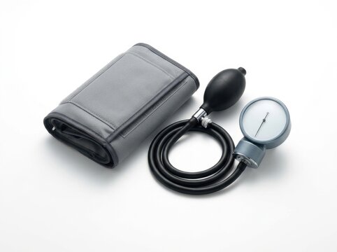 Sphygmomanometer Cuff and Gauge on White Background