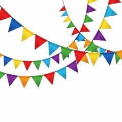 Fototapeta premium Vibrant Celebration Bunting: Festive Rainbow Flags on White Canvas