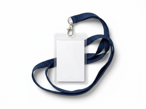 Plain White Badge with Navy Lanyard Top View