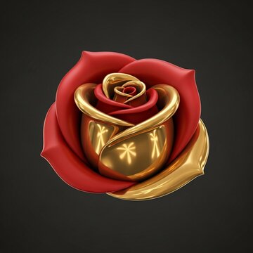 Radiant Gold Rose with Velvet Red Petals, Ethereal Glow, Digital Art